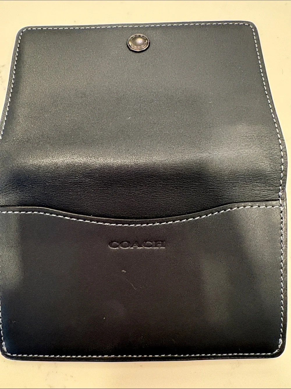 Charcoal grey Leather Wallet with Contrast light blue Stitching